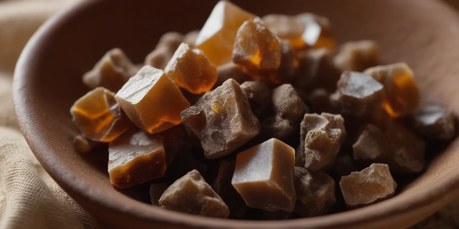 Warm amber-colored benzoin resin chunks