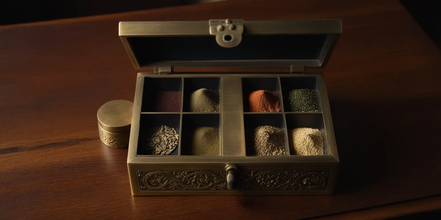 An old brass incense box with compartments for storing different aromatic ingredients
